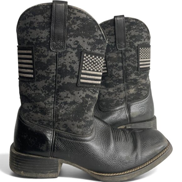 Ariat Leather Western Cowboy Camo US Flag Black Boots Men's 10.5 - Picture 1 of 12